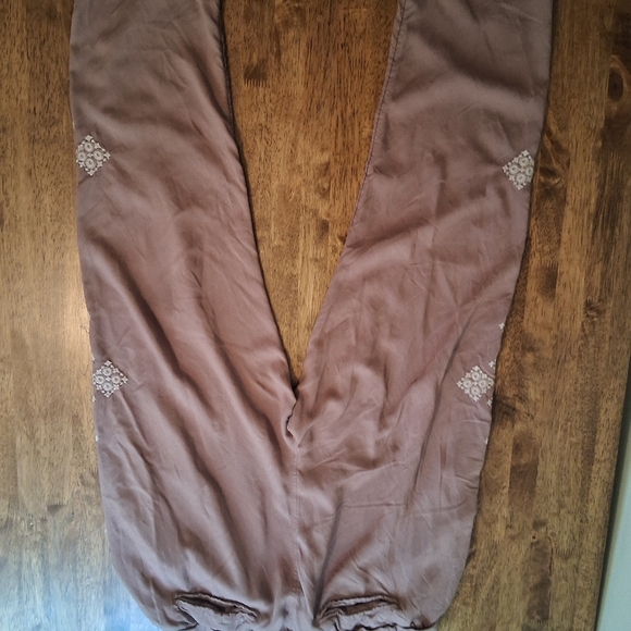 Sundance Tabia Tan Embroidered Drawstring Waist Pants Size L - Picture 7 of 8